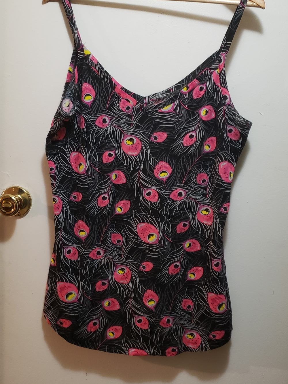 OP Black & Pink Peacock-Print Spaghetti Strap Tank Top